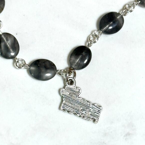 Genuine Grey Tourmalinated Quartz Short Necklace,Gemstone & Cat Person Paw Print - Picture 6 of 14